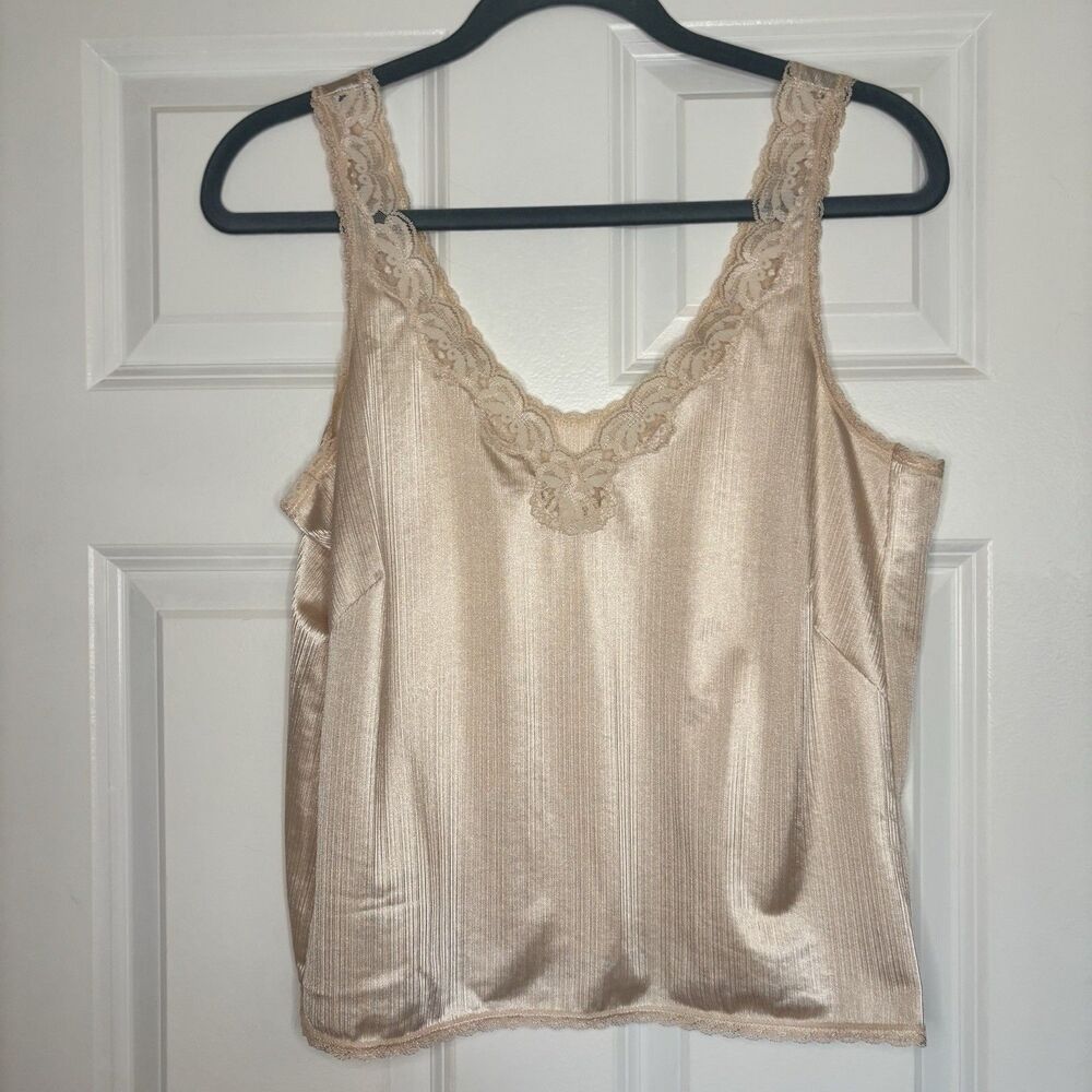 Vintage Warners Nylon Camisole Slip Top Lace “Shine On” Metallic Size 36